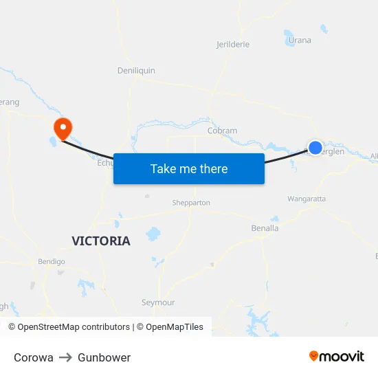 Corowa to Gunbower map