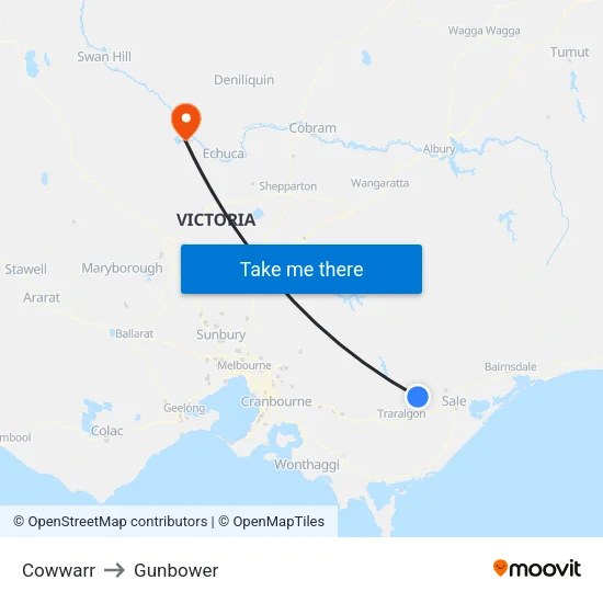 Cowwarr to Gunbower map
