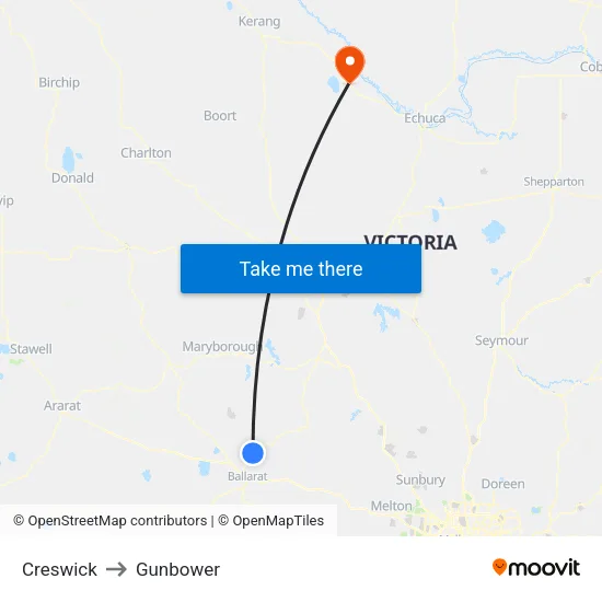 Creswick to Gunbower map