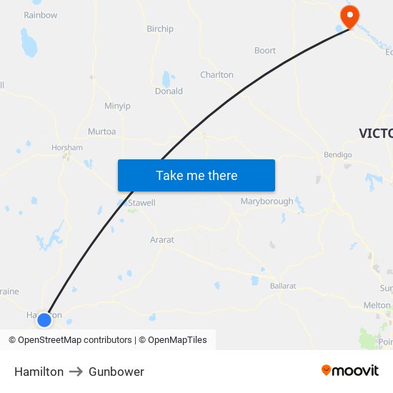 Hamilton to Gunbower map