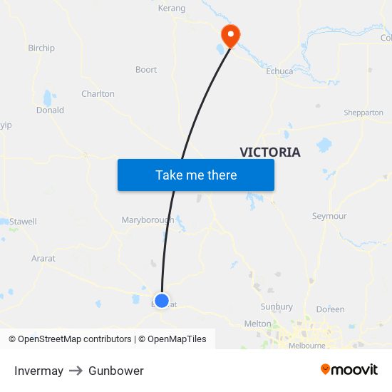 Invermay to Gunbower map