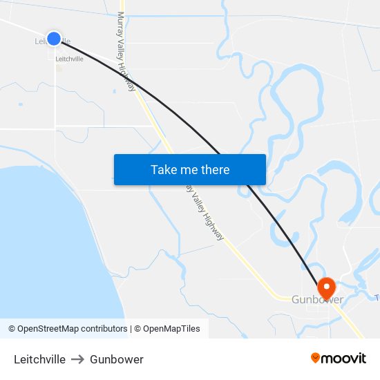 Leitchville to Gunbower map