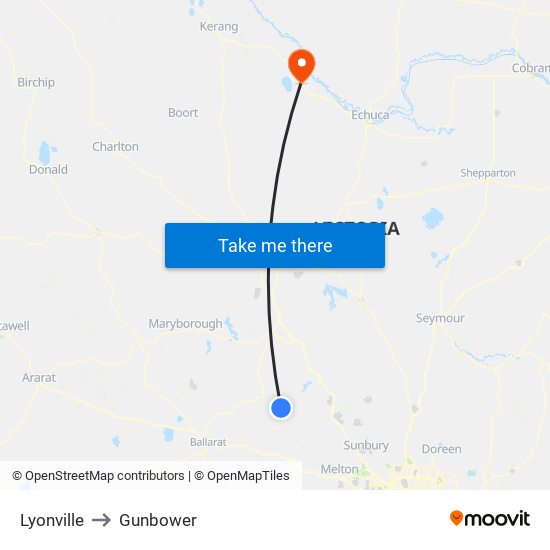 Lyonville to Gunbower map