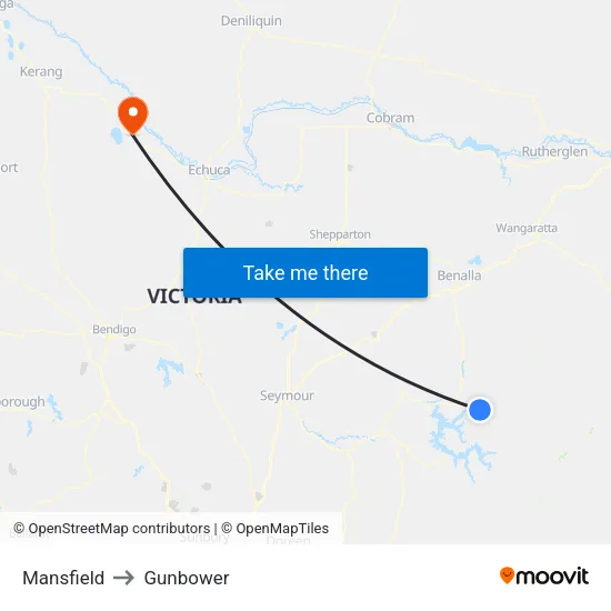 Mansfield to Gunbower map