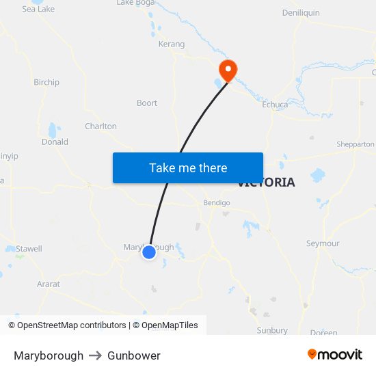 Maryborough to Gunbower map