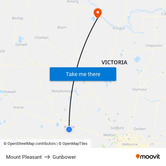 Mount Pleasant to Gunbower map