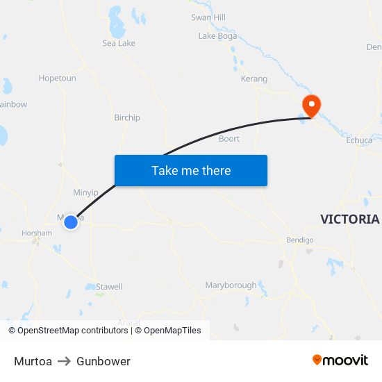 Murtoa to Gunbower map