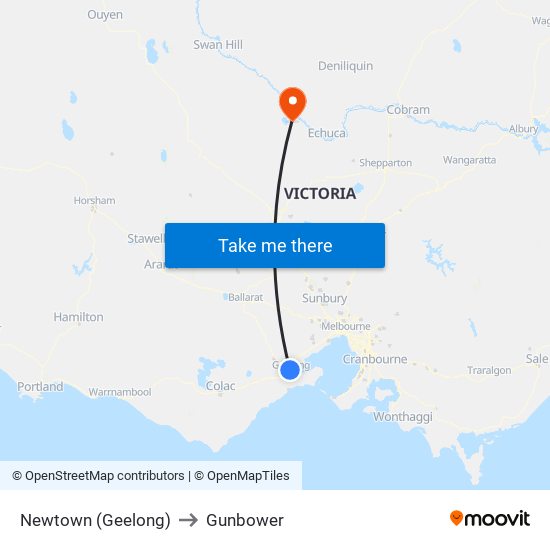 Newtown (Geelong) to Gunbower map