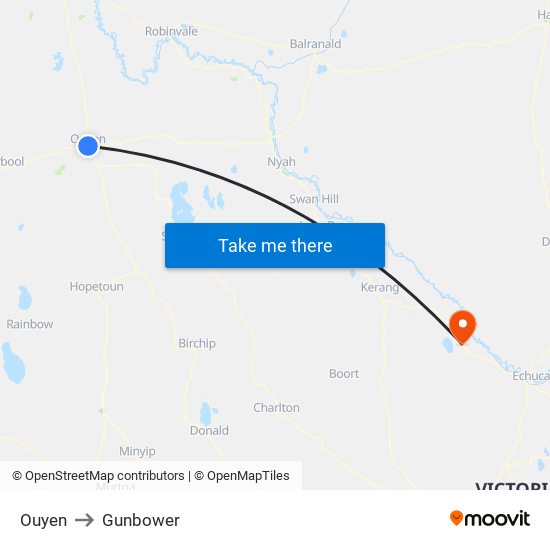 Ouyen to Gunbower map