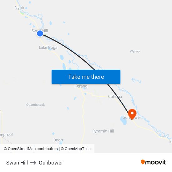 Swan Hill to Gunbower map