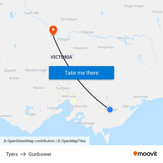 Tyers to Gunbower map