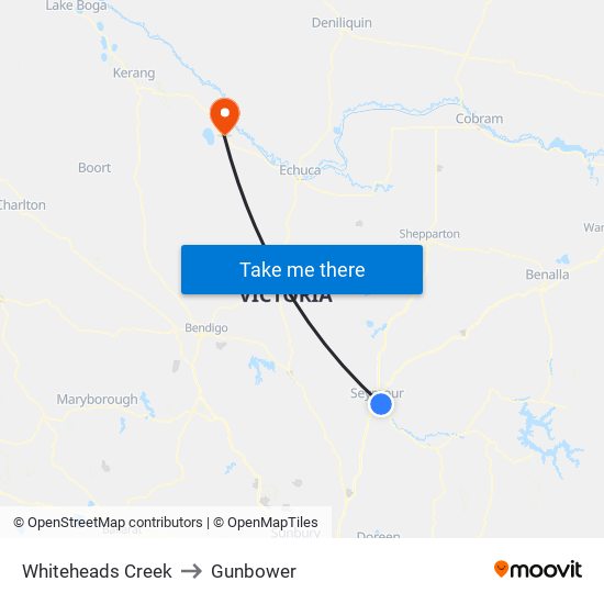 Whiteheads Creek to Gunbower map