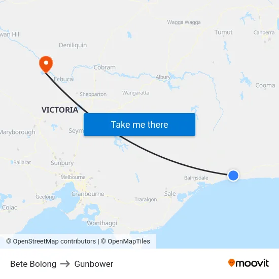 Bete Bolong to Gunbower map