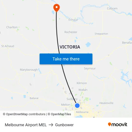Melbourne Airport MEL to Gunbower map