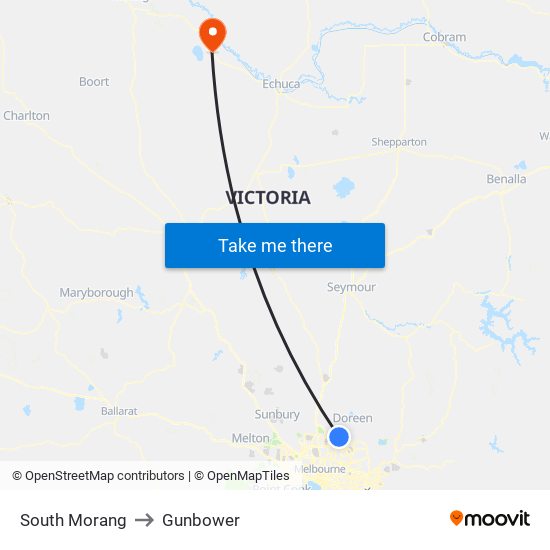 South Morang to Gunbower map