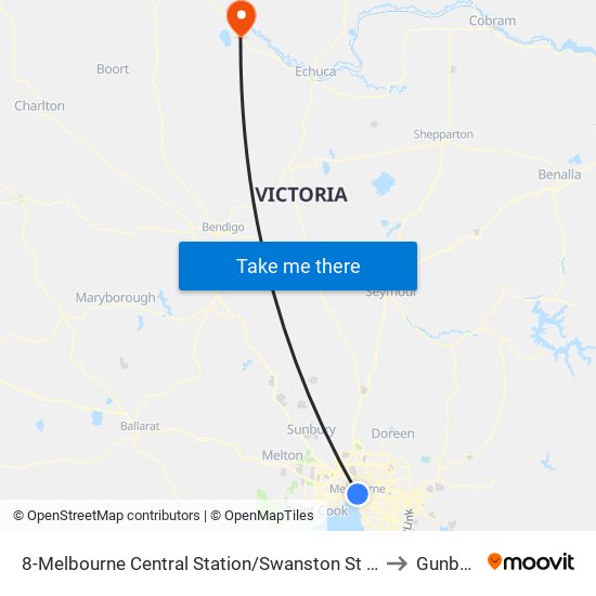 8-Melbourne Central Station/Swanston St (Melbourne City) to Gunbower map