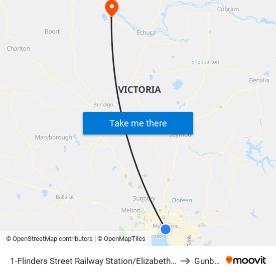 1-Flinders Street Railway Station/Elizabeth St (Melbourne City) to Gunbower map