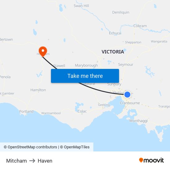 Mitcham to Haven map