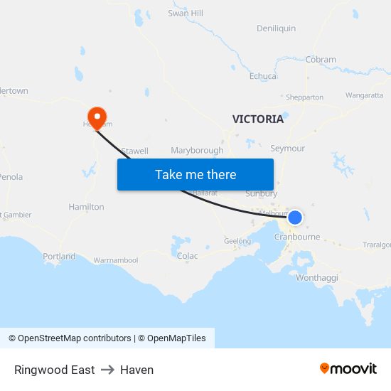 Ringwood East to Haven map