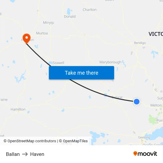 Ballan to Haven map