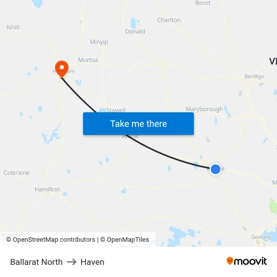 Ballarat North to Haven map