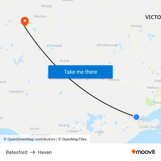 Batesford to Haven map