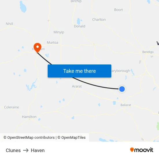 Clunes to Haven map