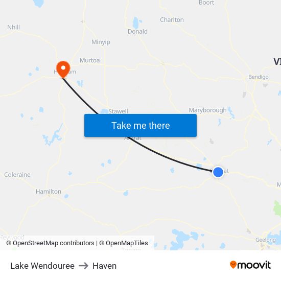 Lake Wendouree to Haven map