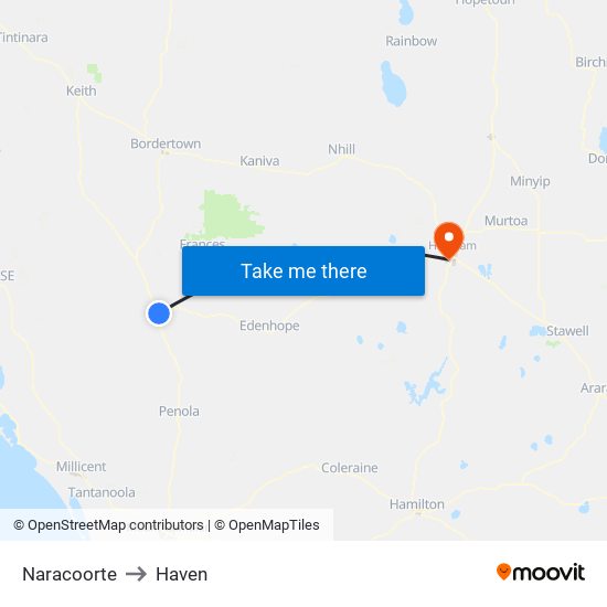 Naracoorte to Haven map