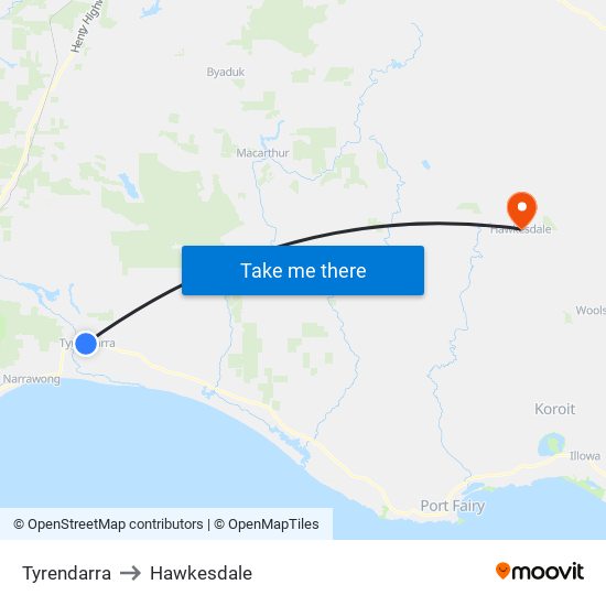 Tyrendarra to Hawkesdale map