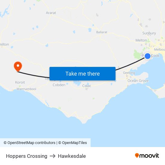 Hoppers Crossing to Hawkesdale map