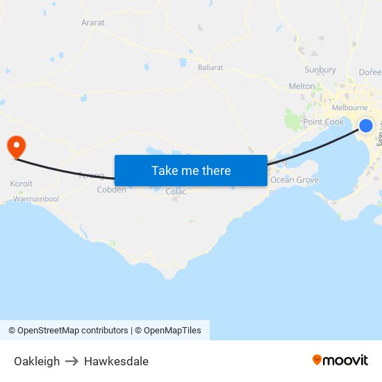 Oakleigh to Hawkesdale map