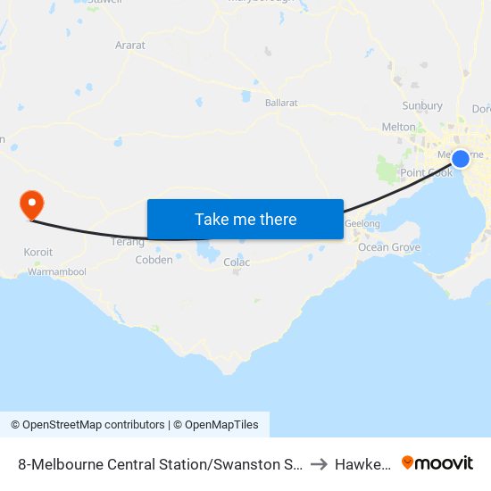 8-Melbourne Central Station/Swanston St (Melbourne City) to Hawkesdale map