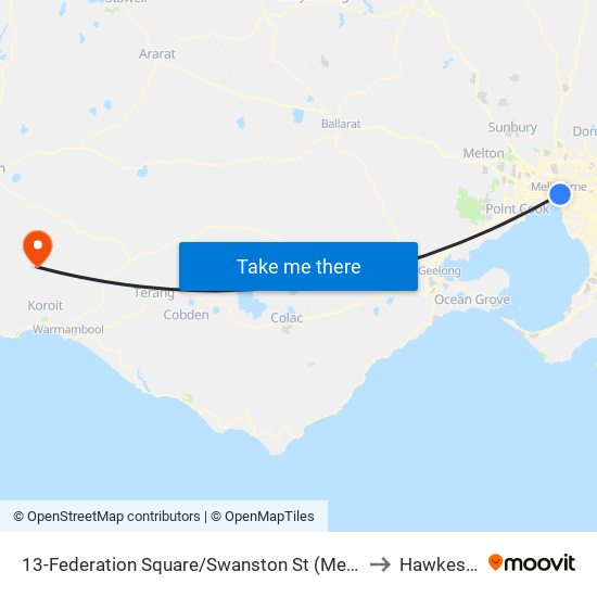 13-Federation Square/Swanston St (Melbourne City) to Hawkesdale map