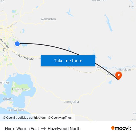 Narre Warren East to Hazelwood North map