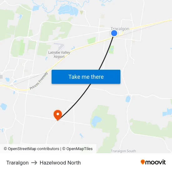 Traralgon to Hazelwood North map