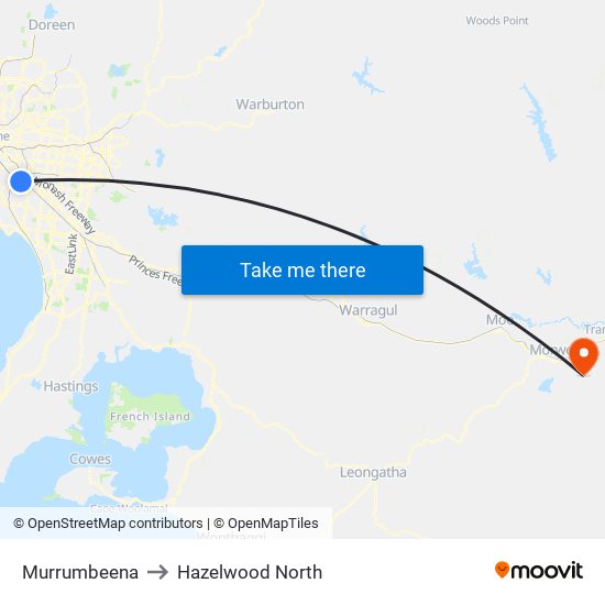 Murrumbeena to Hazelwood North map