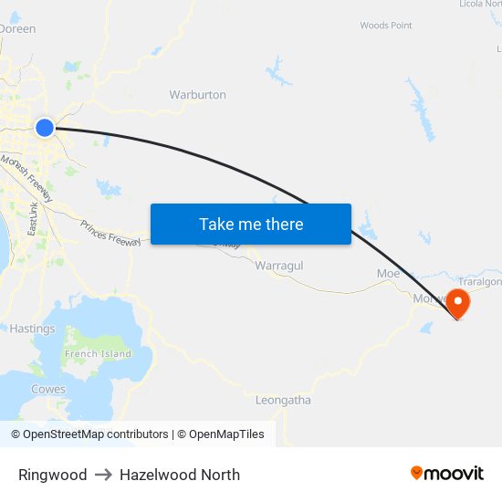 Ringwood to Hazelwood North map