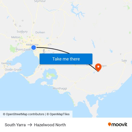 South Yarra to Hazelwood North map