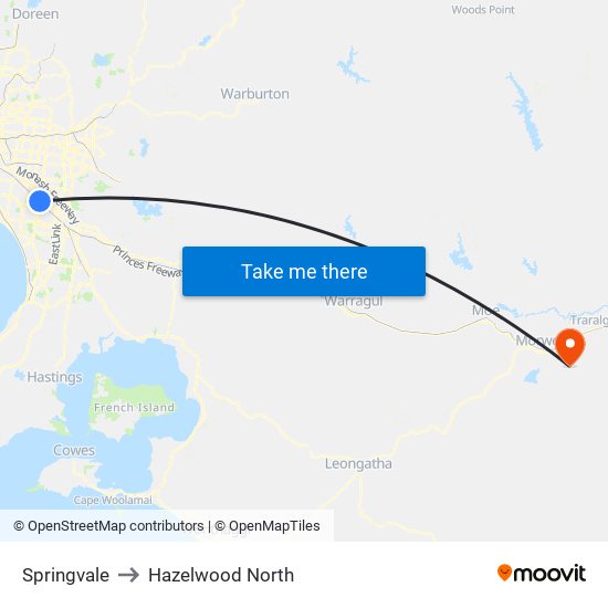 Springvale to Hazelwood North map