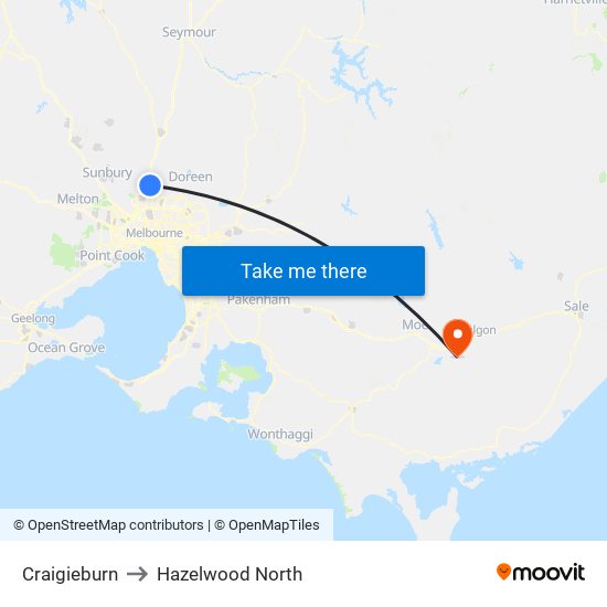 Craigieburn to Hazelwood North map