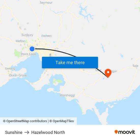 Sunshine to Hazelwood North map