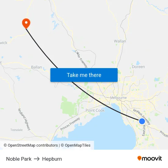 Noble Park to Hepburn map