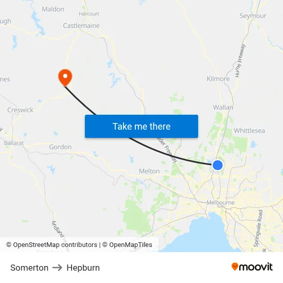 Somerton to Hepburn map