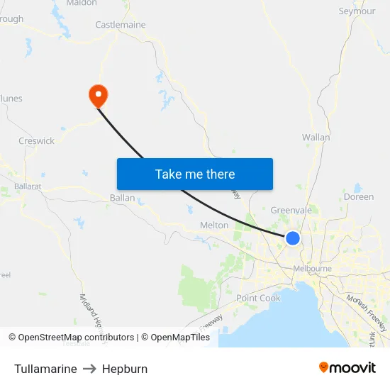 Tullamarine to Hepburn map