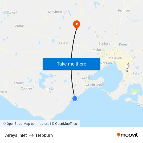 Aireys Inlet to Hepburn map