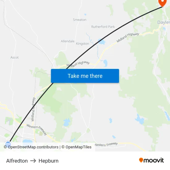 Alfredton to Hepburn map