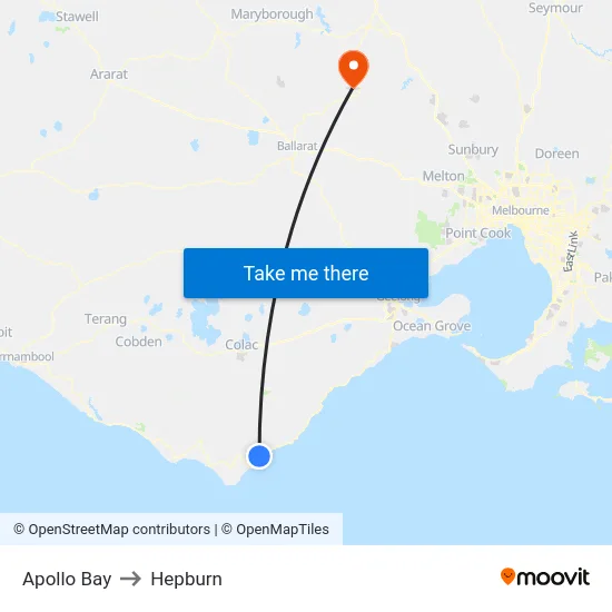 Apollo Bay to Hepburn map
