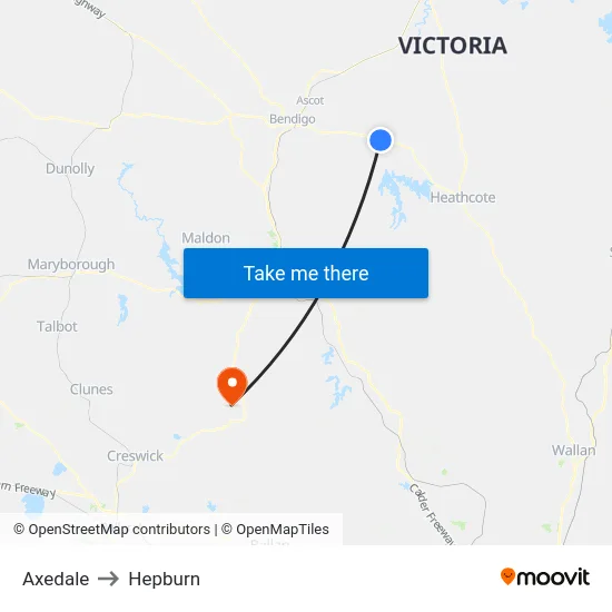 Axedale to Hepburn map