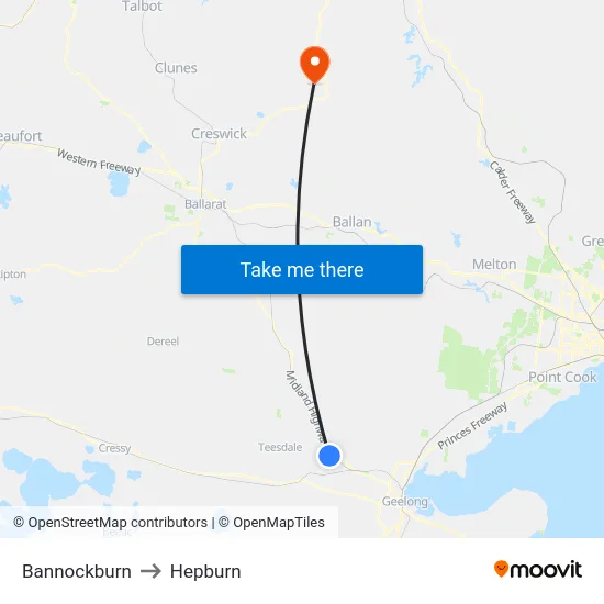 Bannockburn to Hepburn map